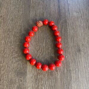 Chunky Red Choker Necklace With Gold Accent Closure